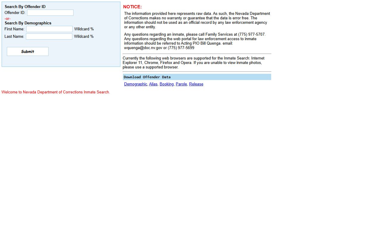 Nevada DOC offender search for Carson City state prison inmate photos
